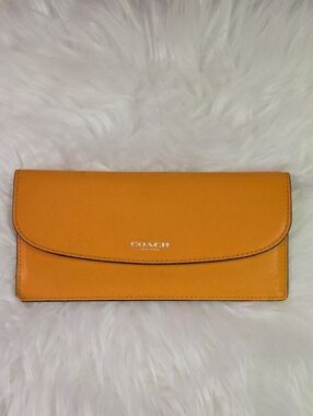 Coach Orange Saffiano Leather Continental Wallet Slim